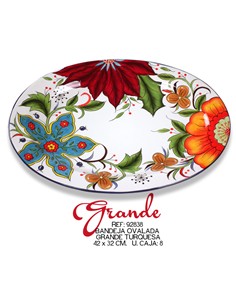 BANDEJA OVALADA DECORATIVA  GRD TURQUESA 42 X 32 CM