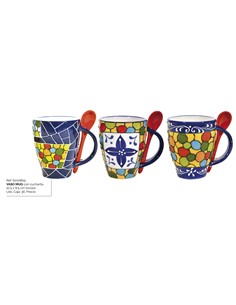 VASO MUG CON CUCHARITA 10.5 X 8.5 CM TRICOLOR