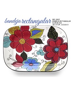 BANDEJA DECORATIVA RECTANGULAR FLOR EVA 38 X 31 CM