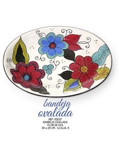 BANDEJA OVALADA DECORATIVA FLOR EVA  39 X 28 CM