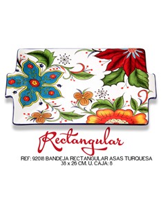 BANDEJA DECORATIVA RECT ASAS TURQUESA 38 X 26 CM